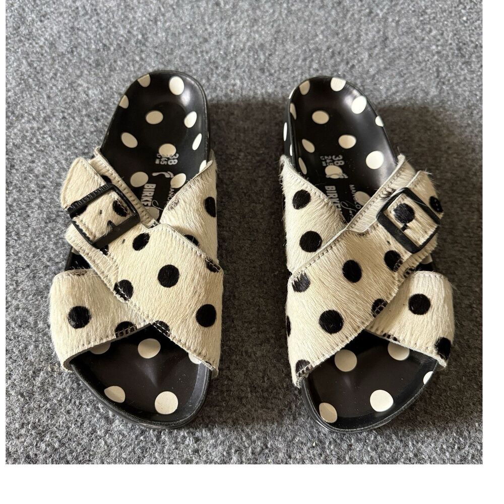 Manolo Blahnik x Birkenstock Rodra Polka Dot Calf Hair Crisscross Sandals EU 38